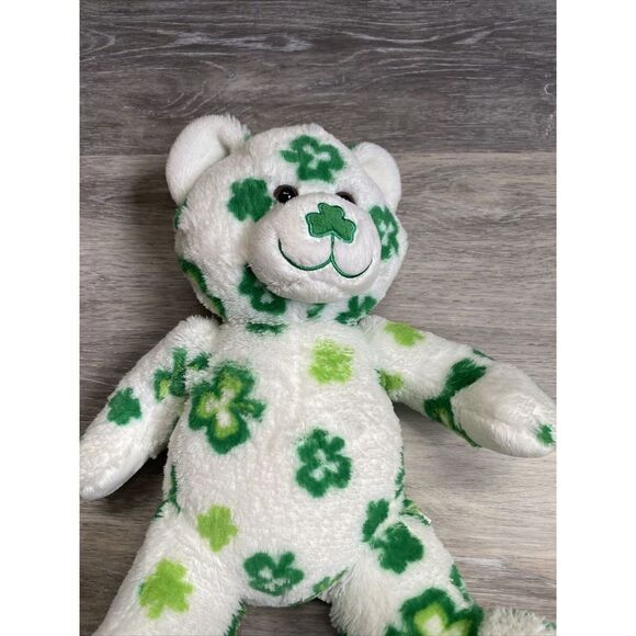 Build a Bear Shamrock Bear St Patricks Day White Green Irish Stuffed Plush BABW - Picture 4 of 9